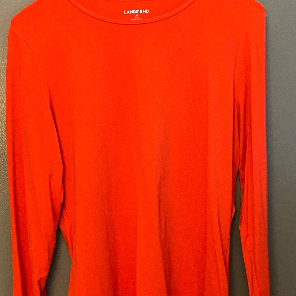 Lands' End Orange Fitted Long athletic Sleeve T-Shirt